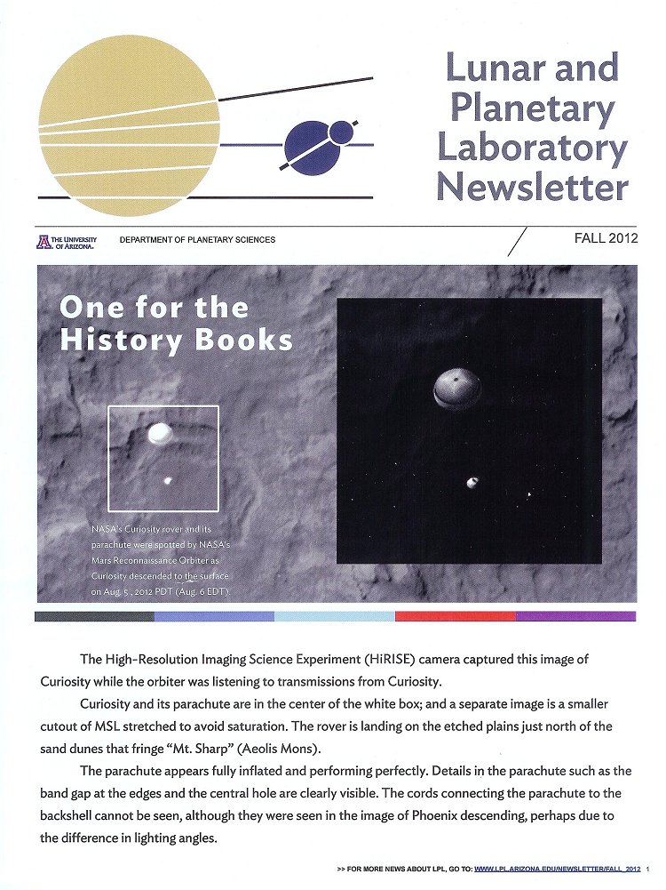 Fall 2012 issue of University of Arizona Lunar and Planetary Laboratory Newsletter.