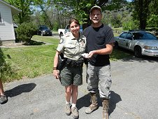 Sutter's Mill Expedition - Suzi Matin and Greg Hupe with her 10.3 gram portion of the Garage Smasher.